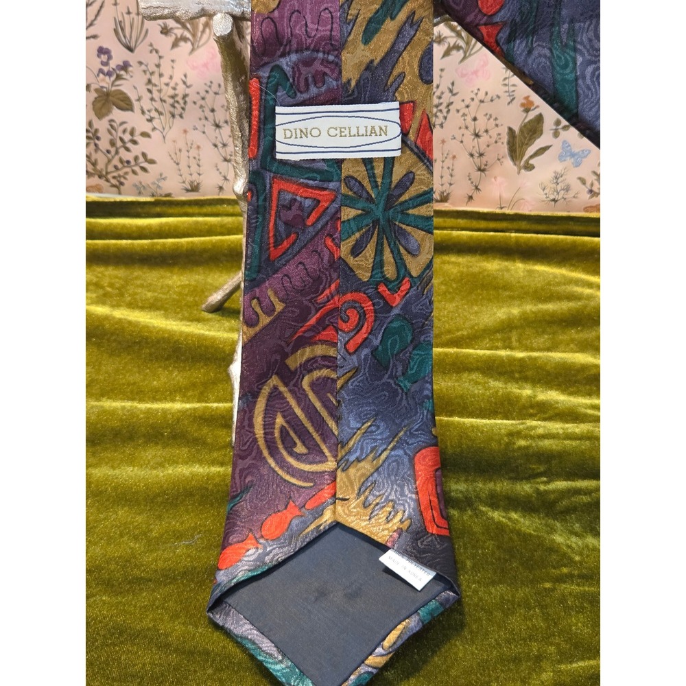 😎Dino Cellian Abstract Geometric Silk‎ Blend Vintage Necktie and Pocket Square - Picture 5 of 9